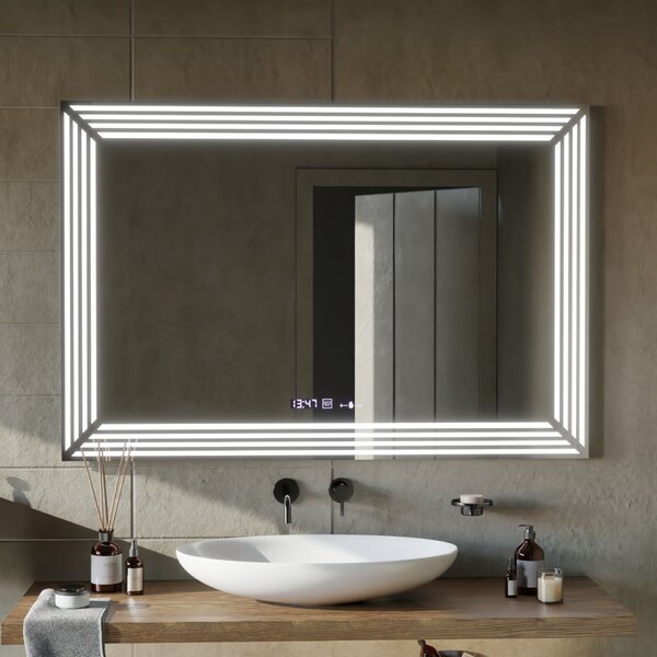 Venezia MotionGlow Marcello LED Tükör, 120x80 cm, Közelítőérzékelő, Páramentesítő rendszer, Óra és Hőmérő, Dimmelhető