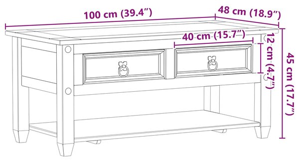 VidaXL Dohányzóasztal fiókkal Fehér 100 x 48 x 45 cm Tömör Fenyőfa