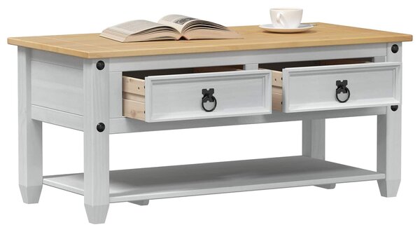 VidaXL Dohányzóasztal fiókkal Fehér 100 x 48 x 45 cm Tömör Fenyőfa