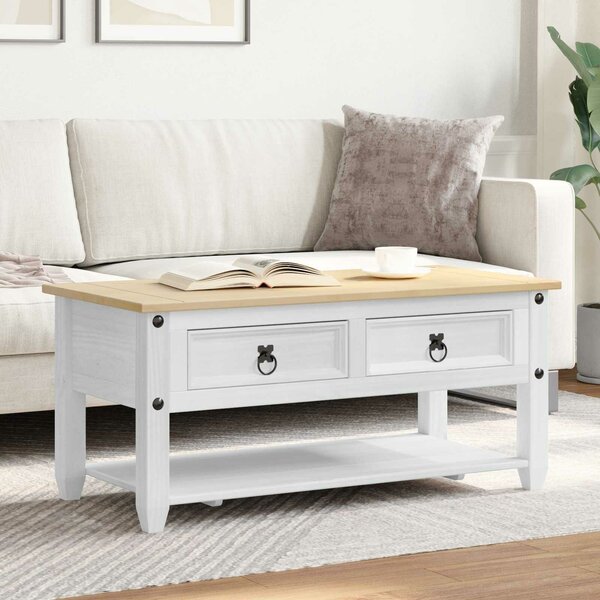VidaXL Dohányzóasztal fiókkal Fehér 100 x 48 x 45 cm Tömör Fenyőfa