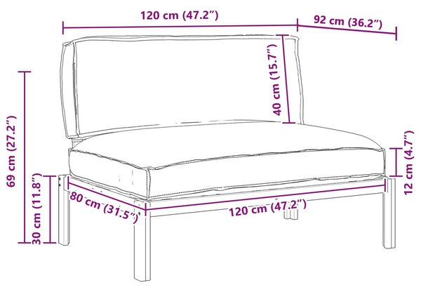 VidaXL Kanapé Szett párnával Antracit 120 x 92 x 69 cm Tömör Akácfa