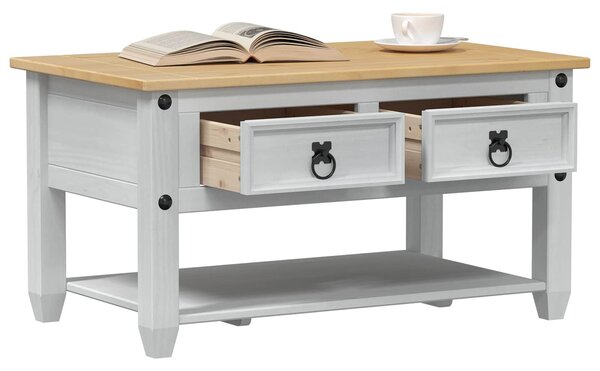 VidaXL Dohányzóasztal fiókkal Fehér 85 x 50 x 45 cm Tömör fenyőfa