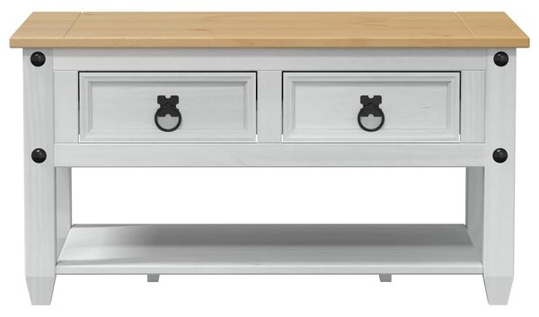 VidaXL Dohányzóasztal fiókkal Fehér 85 x 50 x 45 cm Tömör fenyőfa