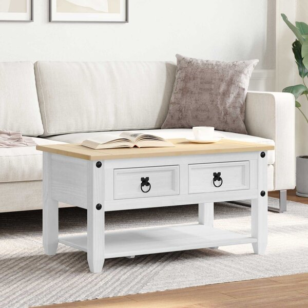 VidaXL Dohányzóasztal fiókkal Fehér 85 x 50 x 45 cm Tömör fenyőfa