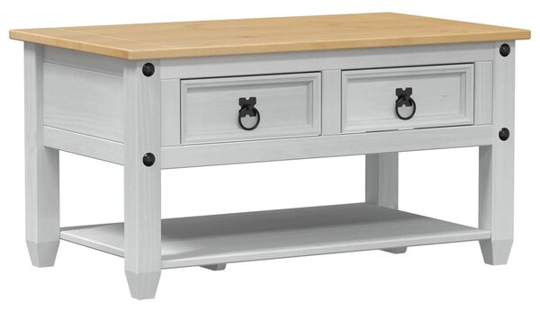 VidaXL Dohányzóasztal fiókkal Fehér 85 x 50 x 45 cm Tömör fenyőfa