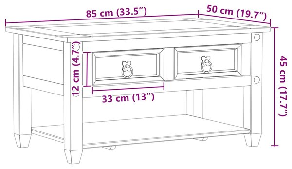VidaXL Dohányzóasztal fiókkal Fehér 85 x 50 x 45 cm Tömör fenyőfa
