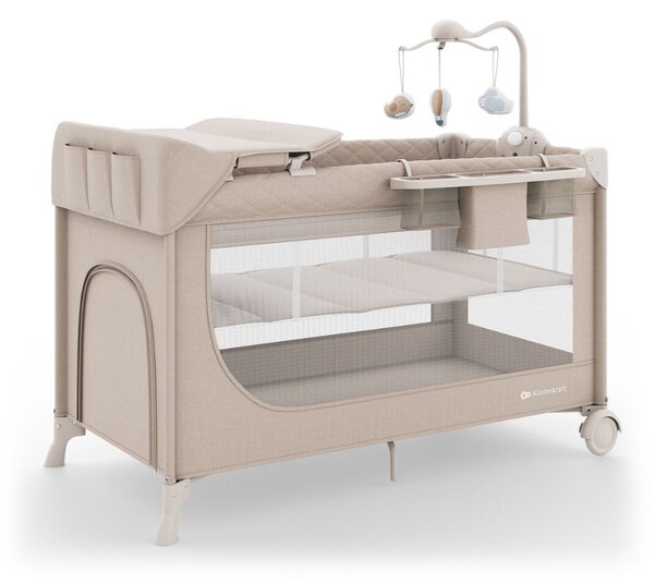 KINDERKRAFT Utazóágy LEODY UP Beige kiegészítőkkel