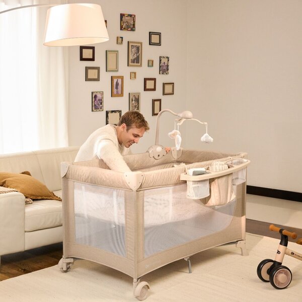 KINDERKRAFT Utazóágy LEODY UP Beige kiegészítőkkel