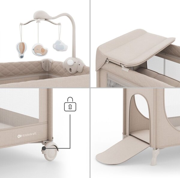 KINDERKRAFT Utazóágy LEODY UP Beige kiegészítőkkel