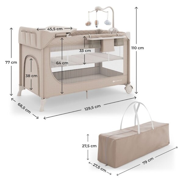 KINDERKRAFT Utazóágy LEODY UP Beige kiegészítőkkel