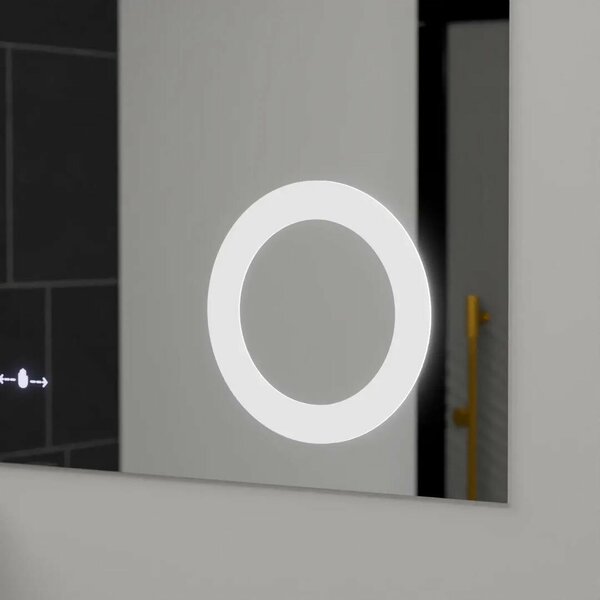 LED Tükör, Téglalap alakú, 100x75cm, ABSOLU MotionGlow Marcello, Ködmentesítő rendszer, Óra és Hőmérő, Esztétikai nagyító, Fényerőszabályozható