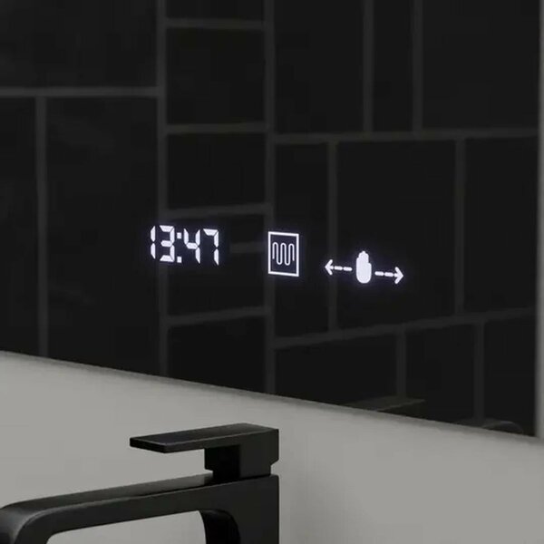 LED Tükör, Téglalap alakú, 100x75cm, ABSOLU MotionGlow Marcello, Ködmentesítő rendszer, Óra és Hőmérő, Esztétikai nagyító, Fényerőszabályozható