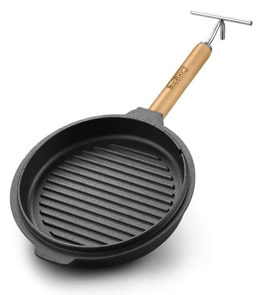 Öntöttvas lábas 2in1 fedővel 37x18cm, 12L űrtartalom, fül fa