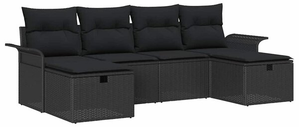 VidaXL Kerti Kanapé Szett párnával tárolóval 6 pcs Fekete Poli rattan
