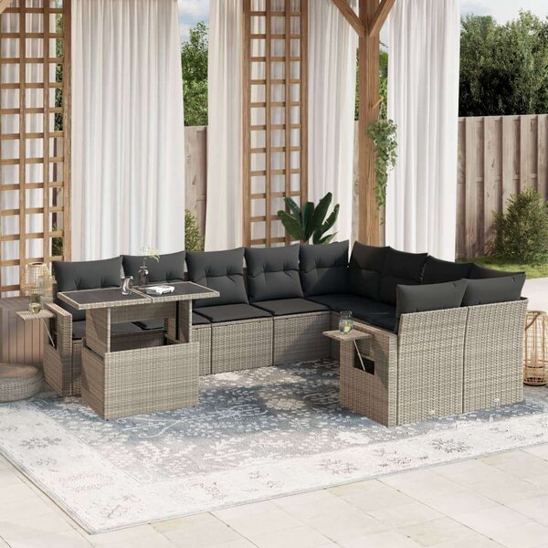 VidaXL Polyrattan Kerti Ülőgarnitúra - 10 részes, Világosszürke