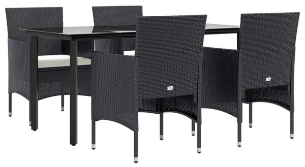 Rattan Kerti Étkezőgarnitúra - 5 részes - Fekete