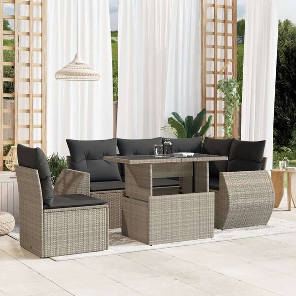 Polyrattan Kerti Ülőgarnitúra - 6 részes - Világosszürke
