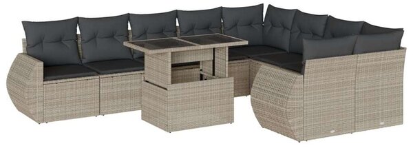 VidaXL Polyrattan Kerti Ülőgarnitúra - 10 részes, Világosszürke