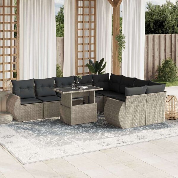VidaXL Polyrattan Kerti Ülőgarnitúra - 10 részes, Világosszürke