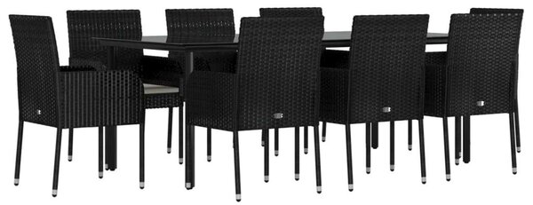 Polyrattan Kerti Étkezőgarnitúra - 9 részes - Fekete