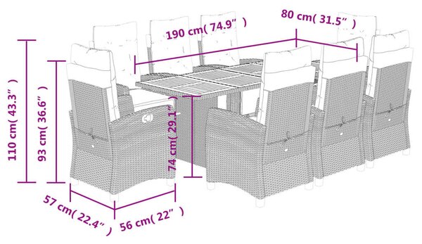 VidaXL Polyrattan Kerti Étkezőgarnitúra - 8 Fő