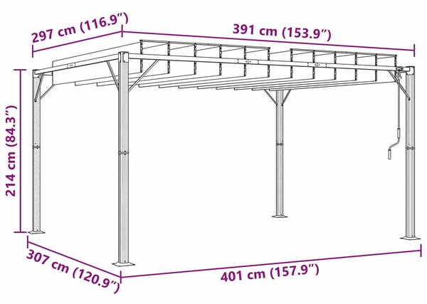 VidaXL Kerti pavilon mozgatható tetővel, zöld, 3 x 4 x 2,14 m