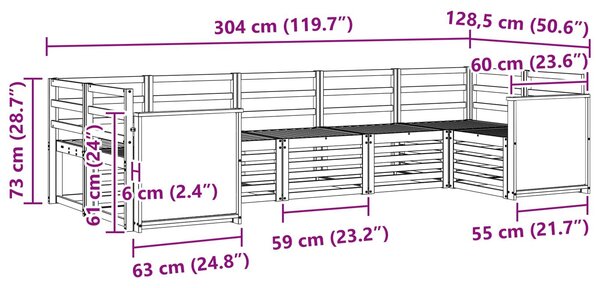 VidaXL Szegmentált kanapé szett 6 pcs Természetes Tömör Akácfa