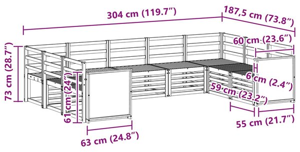 VidaXL Szegmentált kanapé szett 7 pcs Természetes Tömör Akácfa