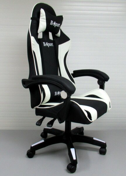 Masszírozós gamer szék, fekete-fehér