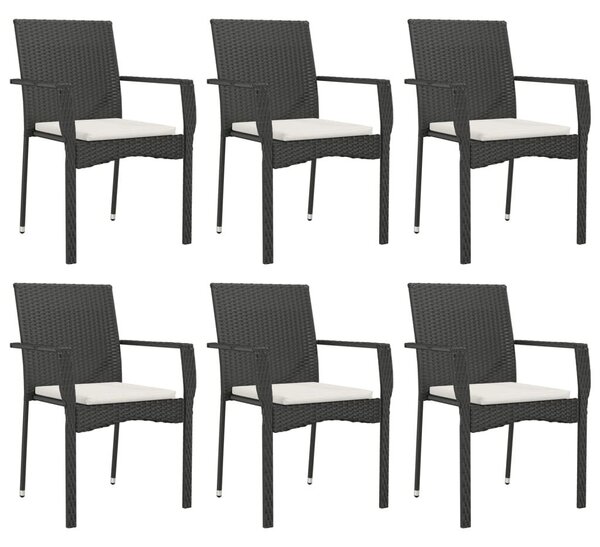 7 részes fekete polyrattan kerti étkezőgarnitúra párnával