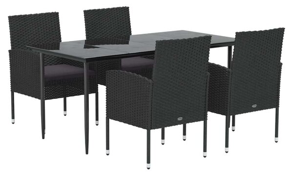 VidaXL 5 részes fekete polyrattan kerti étkezőgarnitúra párnákkal