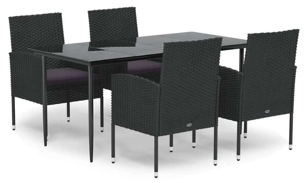 VidaXL 5 részes fekete polyrattan kerti étkezőgarnitúra párnákkal