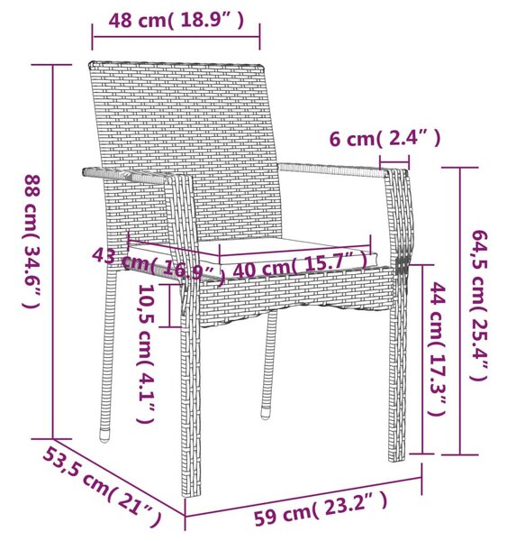 7 részes fekete polyrattan kerti étkezőgarnitúra párnával