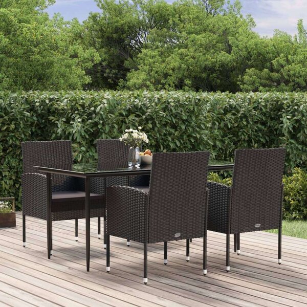 VidaXL 5 részes fekete polyrattan kerti étkezőgarnitúra párnákkal