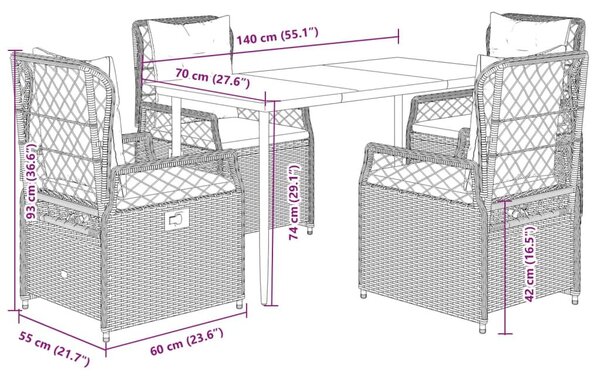 VidaXL 5 részes bézs polyrattan kerti étkezőgarnitúra párnákkal