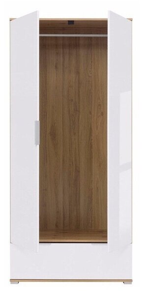 Gardróbszekrény Tivetra 111, Laminált forgácslap, 195x91x57cm, Fényes fehér, Wotan tölgy