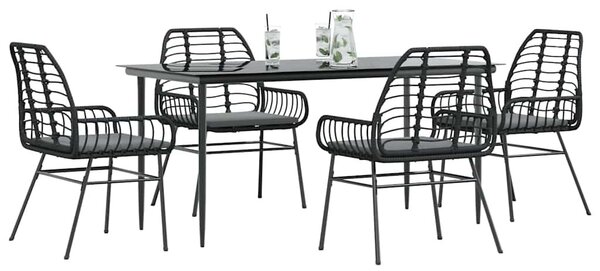 VidaXL 5 részes fekete polyrattan üveg kerti étkezőgarnitúra párnákkal