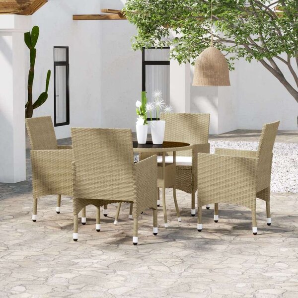 Polyrattan Kerti Étkezőgarnitúra - 5 részes - Bézs