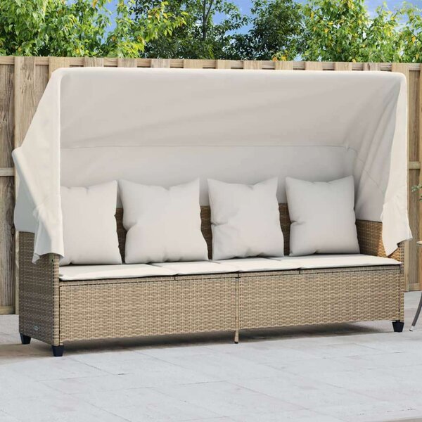 VidaXL Napozóágy - Polyrattan - Bézs - 204x75x140 cm