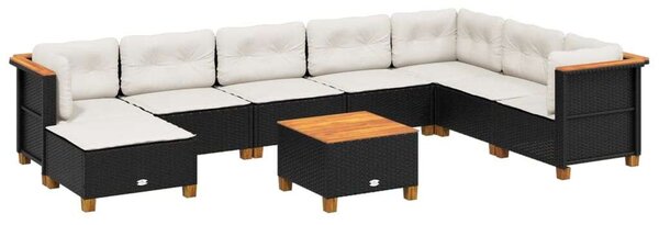VidaXL Polyrattan Kerti Ülőgarnitúra - 9 részes - Fekete