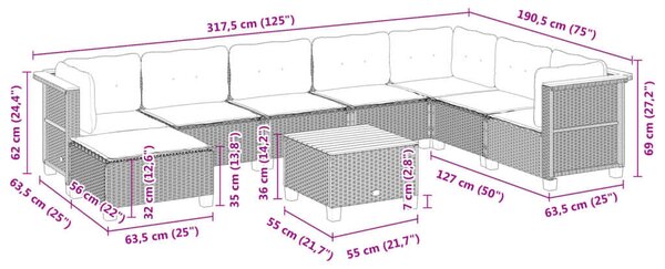 VidaXL Polyrattan Kerti Ülőgarnitúra - 9 részes - Fekete