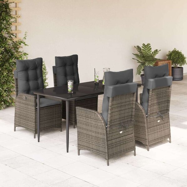 VidaXL 5 részes szürke polyrattan kerti étkezőgarnitúra párnával