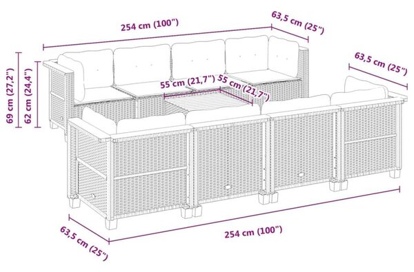 VidaXL Polyrattan Kerti Ülőgarnitúra - 9 részes - Fekete