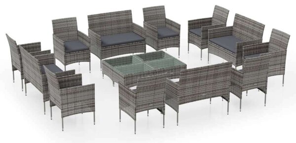 Polyrattan Kerti Ülőgarnitúra - 16 részes - Szürke