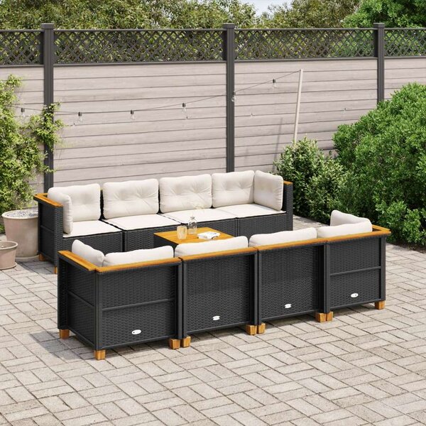 VidaXL Polyrattan Kerti Ülőgarnitúra - 9 részes - Fekete
