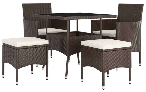VidaXL Kerti Étkezőgarnitúra - 5 részes - Barna Polyrattan