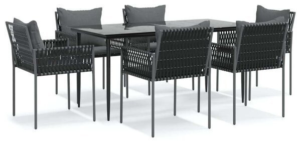VidaXL 7-részes polyrattan és acél kerti étkezőgarnitúra párnával