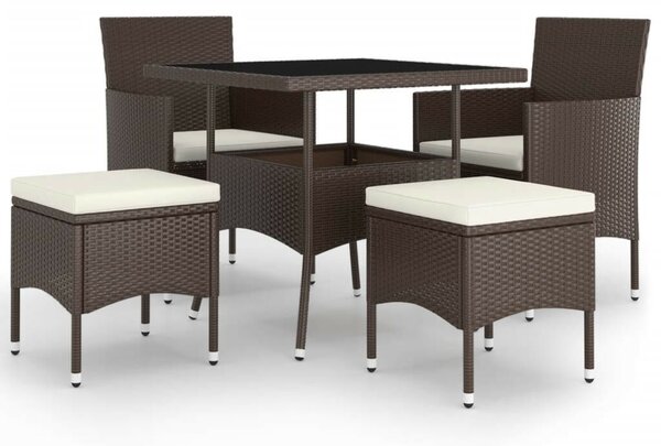 VidaXL Kerti Étkezőgarnitúra - 5 részes - Barna Polyrattan