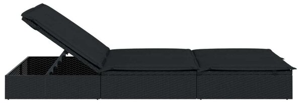 VidaXL Kétüléses Napozóágy - Polyrattan - Fekete - 201x110cm