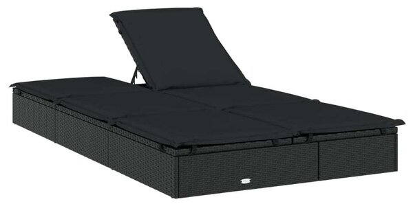 VidaXL Kétüléses Napozóágy - Polyrattan - Fekete - 201x110cm